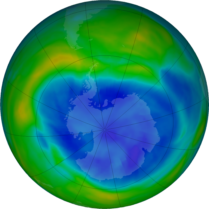 Antarctic ozone map for 31 August 2022